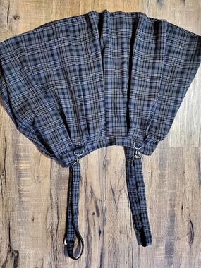 Hot Topic Black & Grey Plaid Suspender Skirt in Blue & Black